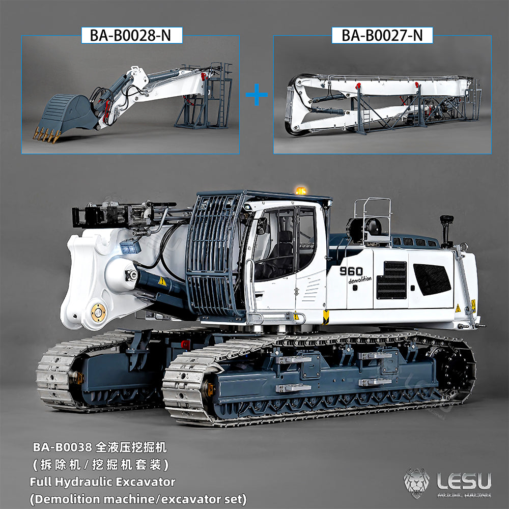 1/14 RC Full Hydraulic Excavator LESU Aoue LR960 Demolition Digging Arm Pump Lights Two Arms Digger 13CH Valve Car Model PNP