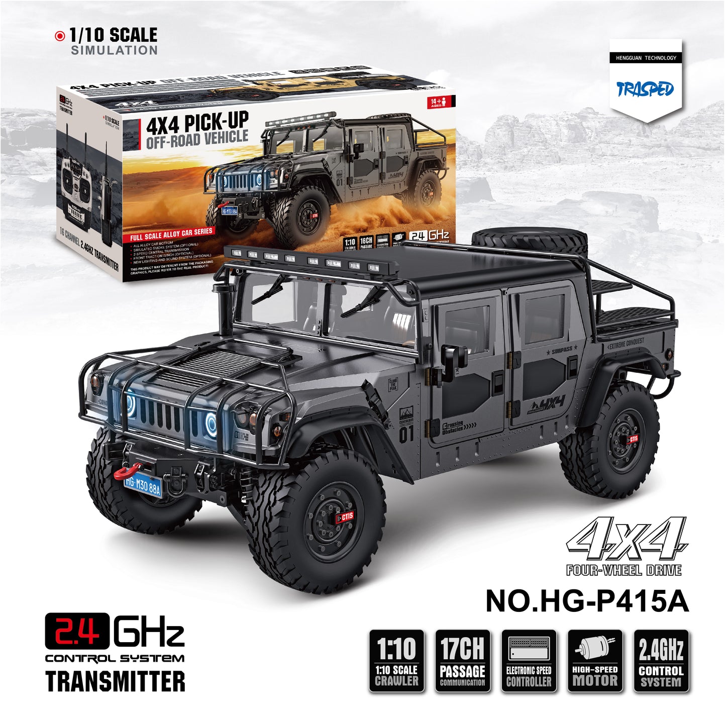 US STOCK HG 1/10 4x4 P415A RC Off-road Vehicle Radio Controlled Crawler Car Pick-up Sound Light Smoke Unit