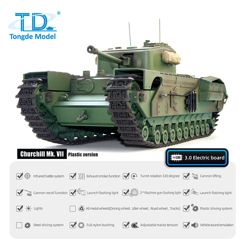 IN STOCK 1/16 Tongde RC Battle Tank Churchill Mk.VII Remote Controlled Panzer Electric Infantry Fighting Vehicles Barrel Recoil System