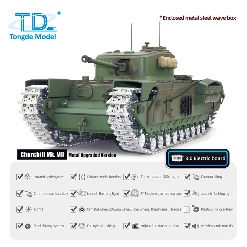 IN STOCK 1/16 Tongde RC Battle Tank Churchill Mk.VII Remote Controlled Panzer Electric Infantry Fighting Vehicles Barrel Recoil System