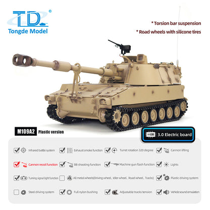 Tongde 1/16 Scale M109A2 RC Military Tank Self-propelled Howitzer Metal Wheels Optinal Ver BB Shooting Barrel Recoil Assembled