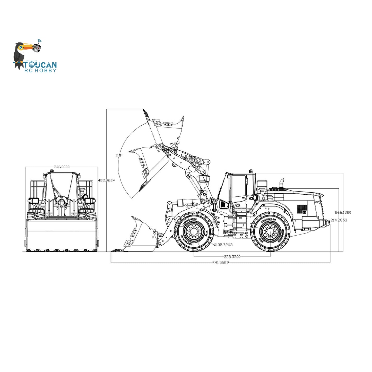 1/14 MTM Metal Assembled RC WA480 RTR Hydraulic Loader Model W/ Battery Reversible Bucket Tiltable Dozer Blade