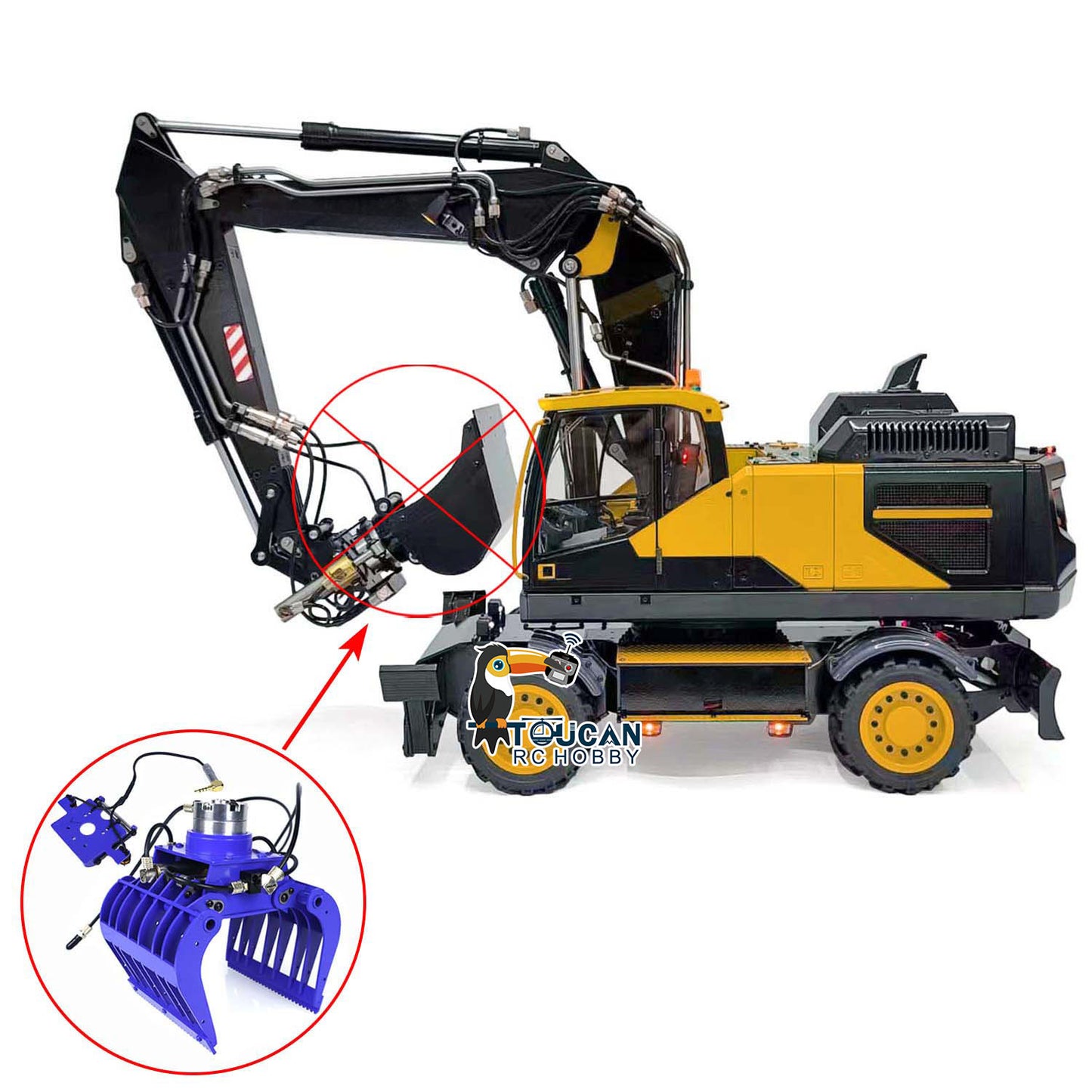 MTModel Metal 1:14 RC Hydraulic Digger 3-Arms EC380 Wheeled Remote Control Excavators Assembled and Painted Motor Servo ESC