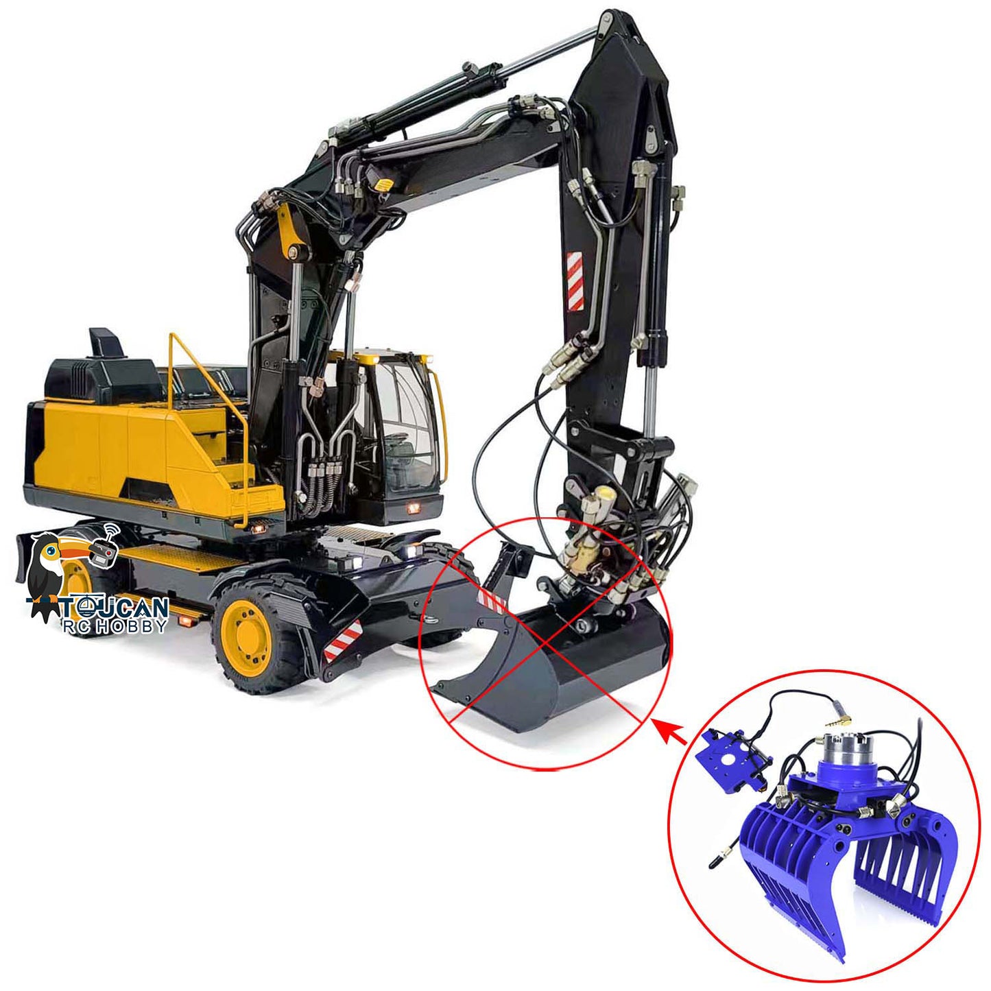 MTModel Metal 1:14 RC Hydraulic Digger 3-Arms EC380 Wheeled Remote Control Excavators Assembled and Painted Motor Servo ESC