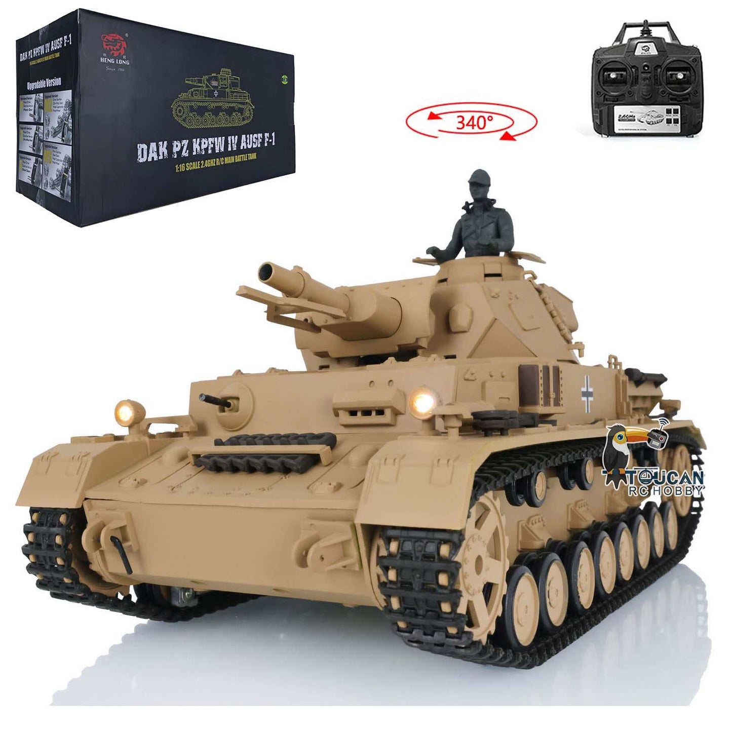 US STOCK 2.4G Henglong 1:16 Scale TK7.0 Plastic German Panzer IV F RTR RC Tank Model 3858 Military Model Stimulated Sound Smoke