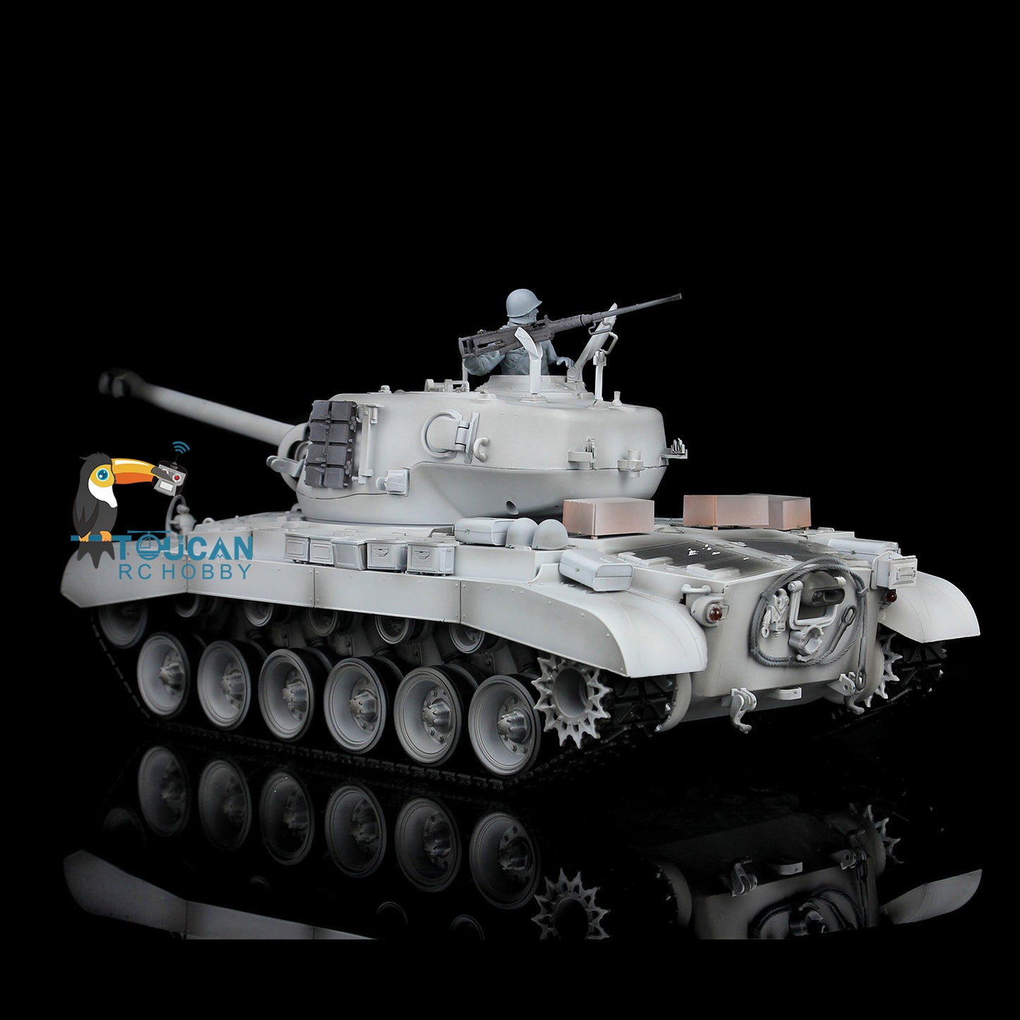 Henglong 1/16 Scale Plastic RC Tank 7.0 USA M26 Persing 3838 w/ 360Degrees Rotating Turret Steel Gearbox Barrel Recoil FPV w/ Holder