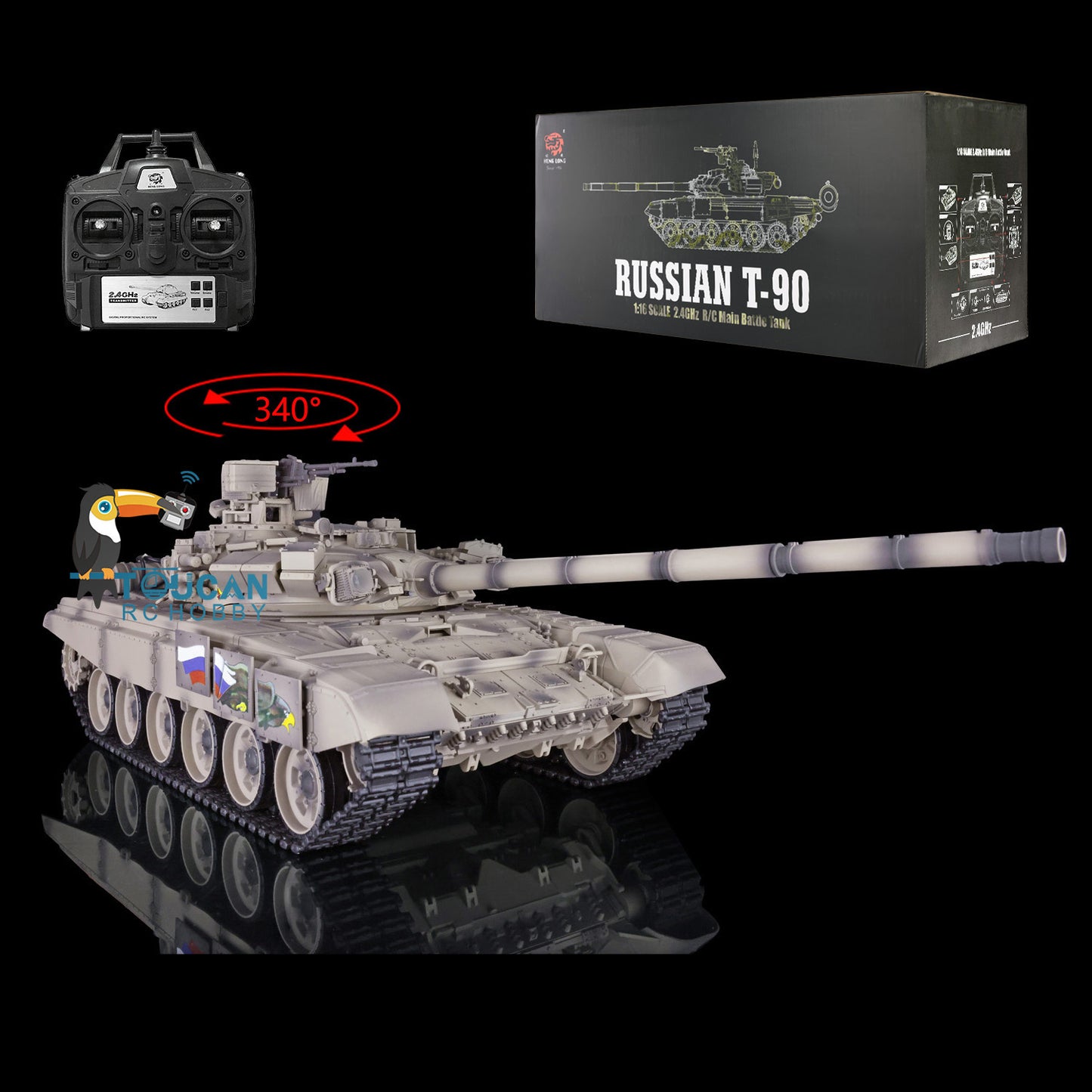 2.4Ghz Henglong 1:16 Scale 7.0 Plastic Ver Russian T90 RTR RC Tank 3938 Model 340 Turret Radio Controller Speaker