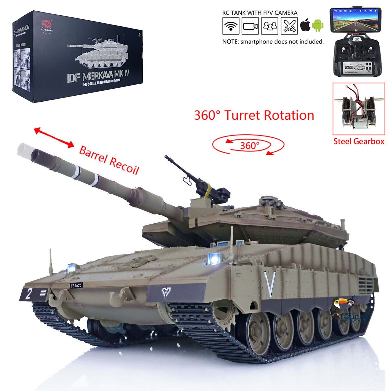 Henglong 3958 1/16 RC Tanks IDF Merkava MK IV Standard FPV Camera Driv ...