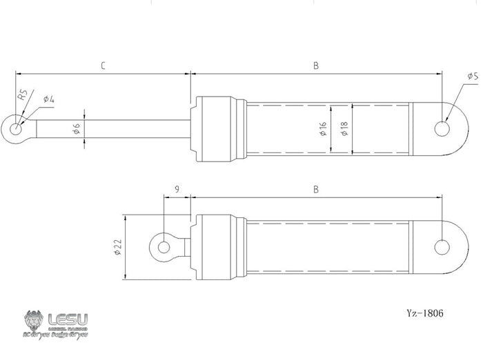 50/60/70/80/90/100/110/120MM 18*6MM LESU 1PC Hydraulic Oil Cylinder for 1/14 RC Excavator Dumper Truck DIY TAMIYYA Model Car Parts