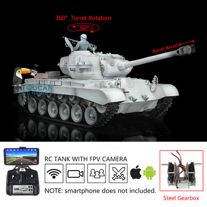 Henglong 1/16 Scale Plastic RC Tank 7.0 USA M26 Persing 3838 w/ 360Degrees Rotating Turret Steel Gearbox Barrel Recoil FPV w/ Holder