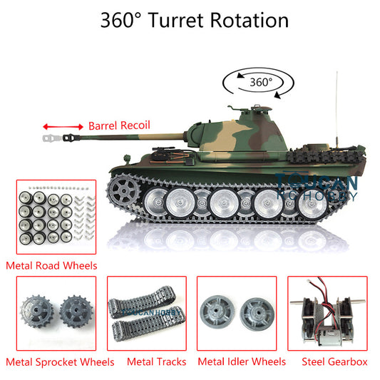 US STOCK Heng Long 1/16 7.0 Customized German Panther G RTR RC Tank 3879 Barrel Recoil Metal Tracks Wheels 360 Degree grees Turret