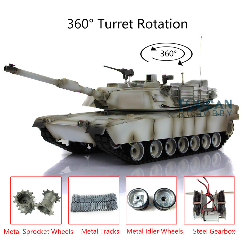 Henglong 1:16 7.0 2.4Ghz Metal Tracks Idlers Sprockets Steel Gearbox M1A2 Abrams RTR RC Tank 3918 360Degrees Turret