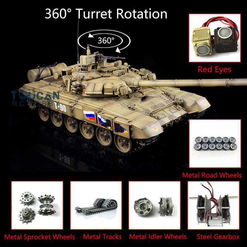 Henglong 2.4Ghz Russian T90 1/16 7.0 RTR RC Tank Model 3938 Red Eyes 3 ...