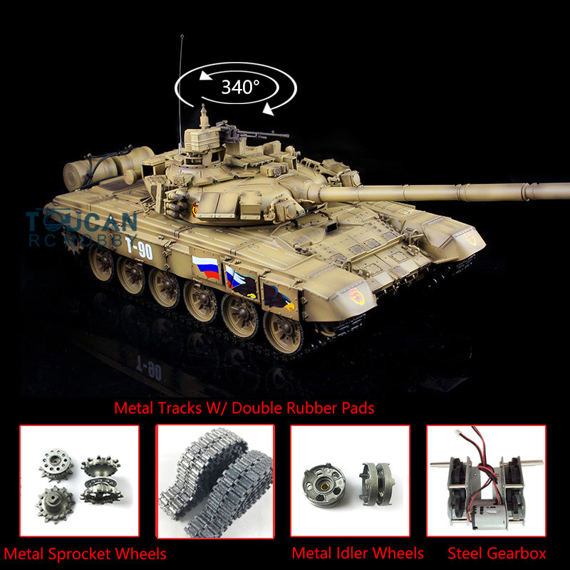 Henglong 2.4Ghz Upgraded Russian T90 1/16 Scale 7.0 RTR RC Tank Model 3938 Metal Tracks W/ Linkages 340 Turret