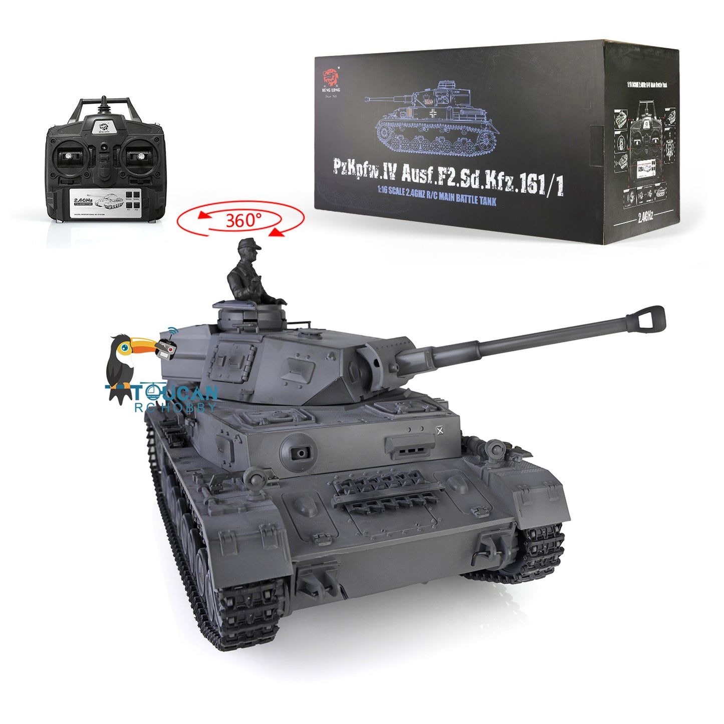 Henglong 1/16 7.0 Radio Control Tank 3859 RC Plastic German Panzer IV F2 w/ 360Degrees Rotating Turret Steel Gearbox Infrared Battle Sys